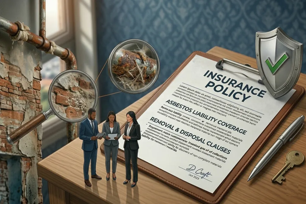 an asbestos claim form in front of a home with asbestos insulation