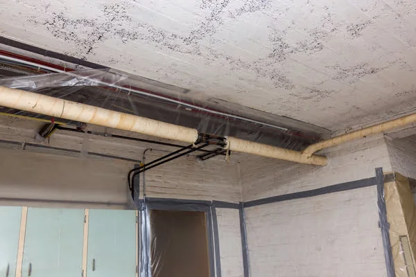 Asbestos on pipe insulation in an older basement ceiling